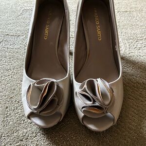 Franco Sarto Cream Peep-Toe Flats with Rosette Accent